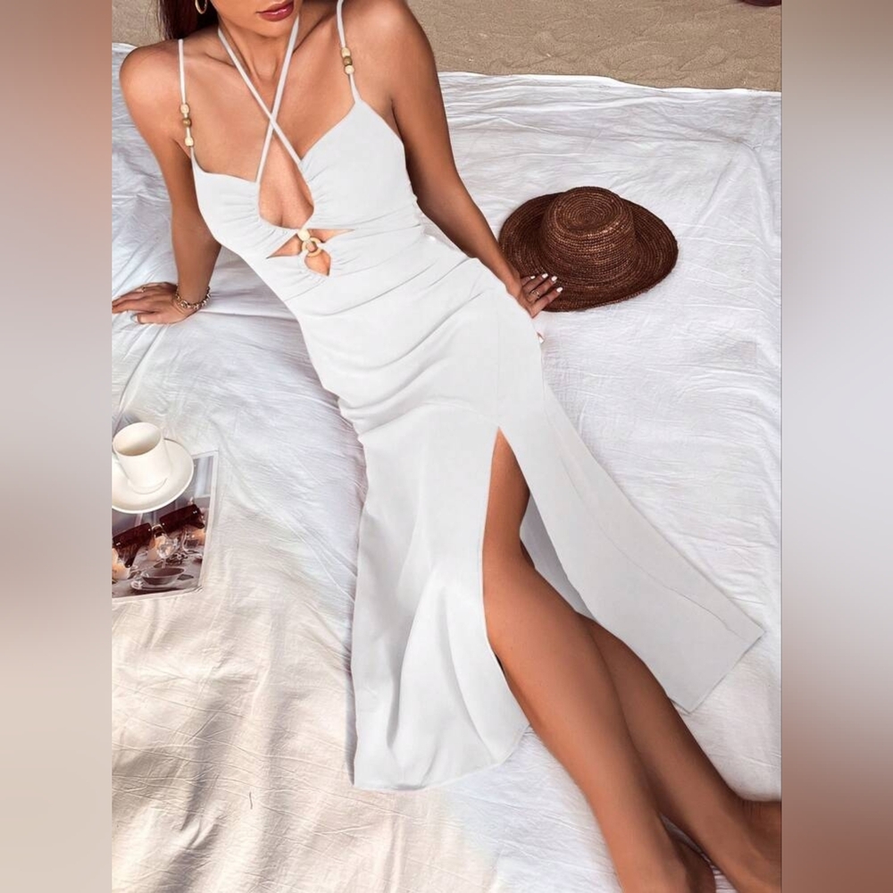 Elegant White Cutout Maxi Dress with Side Slit